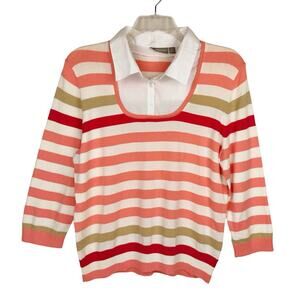 NWT Croft & Barrow Coral Striped Button Down Tight Knit Sweater Women's XL‎